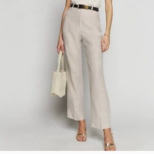 NWT Reformation Freddie Linen Pants Straight Leg Oatmeal Beige Cream 8